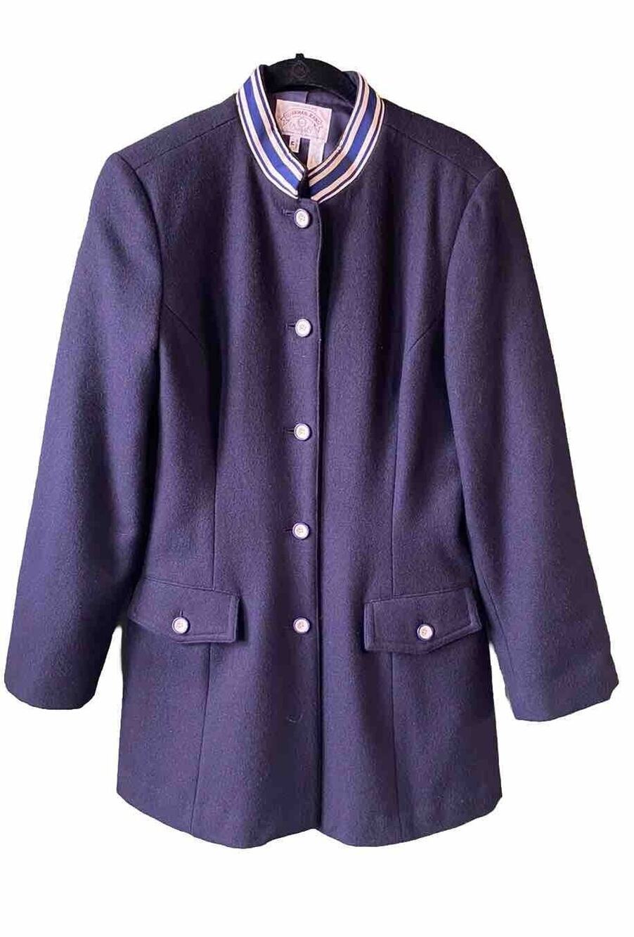 VINTAGE Armani Jeans Jacket Womens Medium Military Trench Navy Blue Rare Coat
